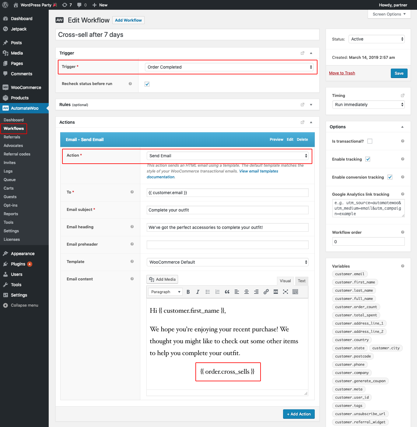 automatewoo email customization admin panel