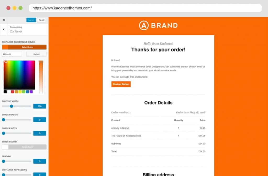 kadence woocommerce email designer